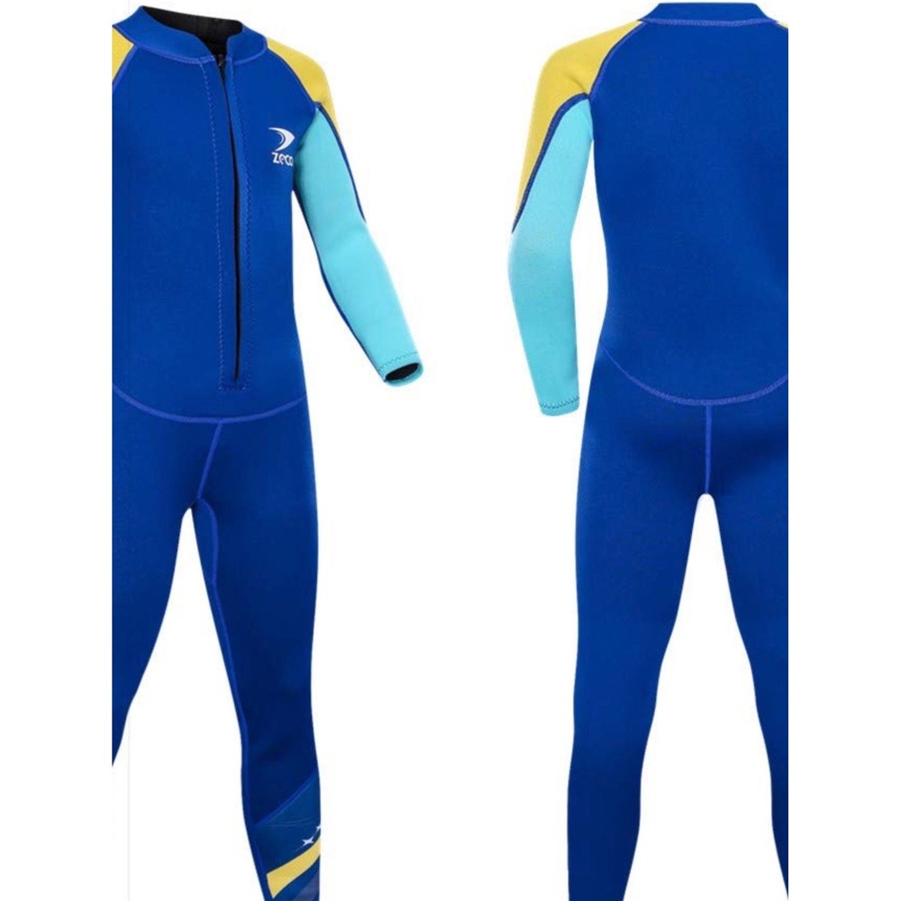 ZCCO Kids Wetsuit 2.5mm Neoprene Full Diving Suit Blue Yellow KF305 Size M NWT
